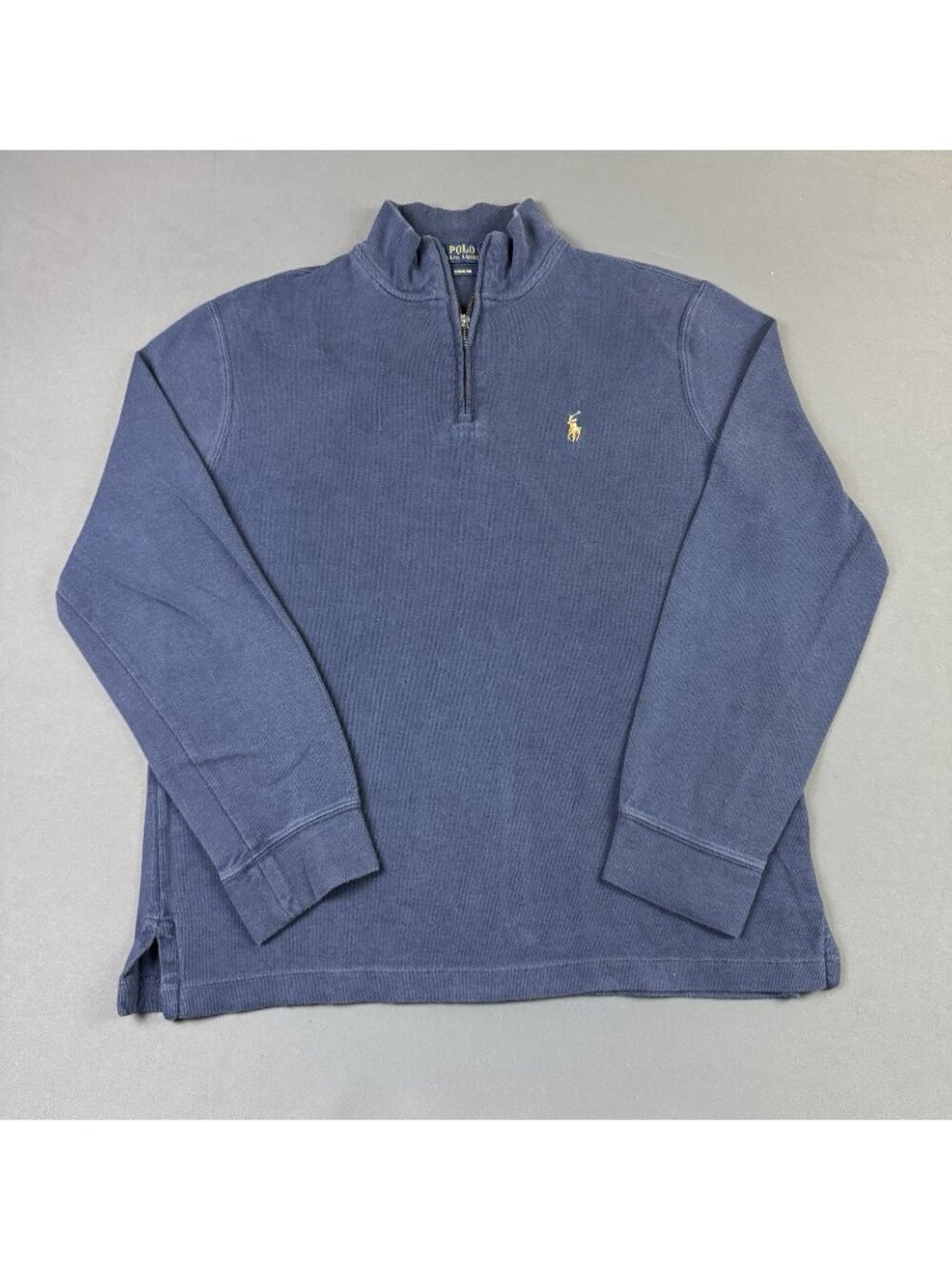 Rare Vintage Y2K Polo Ralph Lauren Quarter Zip Sun Fade Navy Blue Medium Art